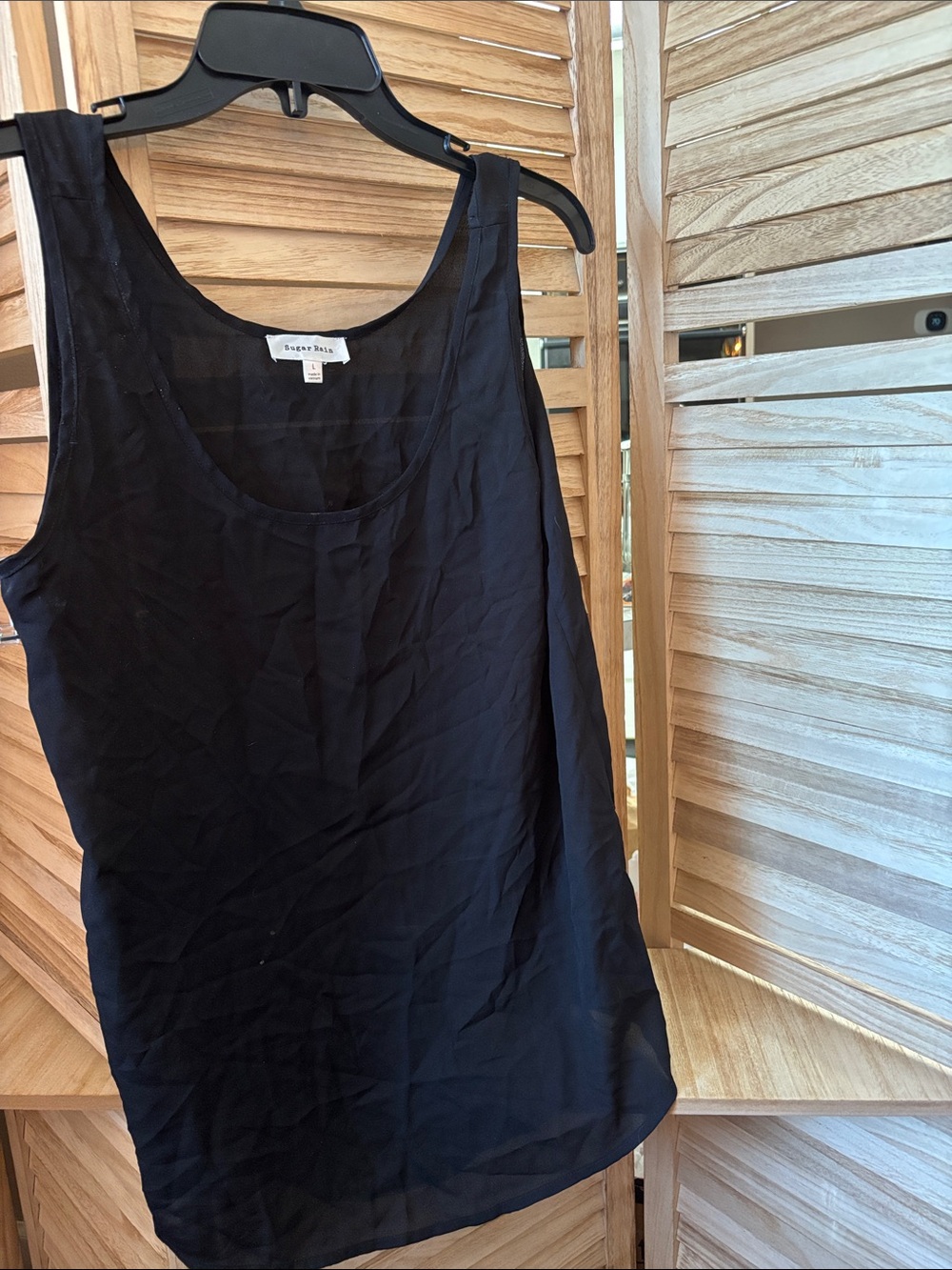 Sugar Rain Black Sheer Scoop Tank Large
